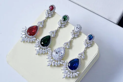Vista 3 de Aretes colgantes de cristal AAAAA Australia chapados en oro blanco para boda, dama de honor, lágrima transparente, circonita cúbica, para mujeres