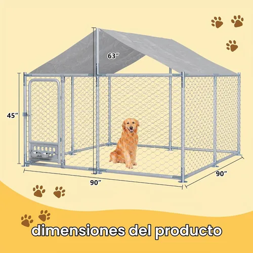 Vista 5 de Caja para perrera para perros al aire libre de 7.5 x 7.5 x 5.3 pies con techo, alimentador giratorio