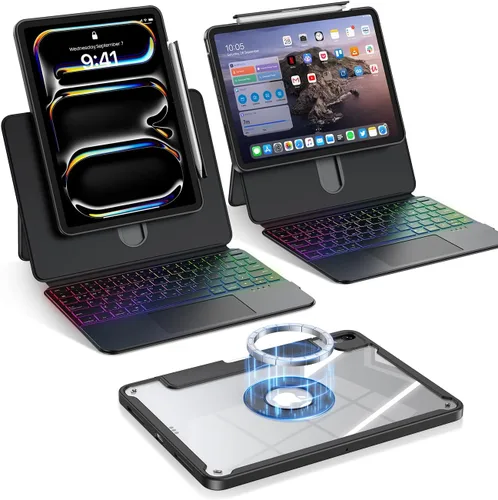 Vista 10 de Funda magnética transparente con teclado para iPad Air de 11 pulgadas (M3/M2) y Pro de 11 pulgadas, 4ª 3ª 2ª 1ª generación, retroiluminación de 7