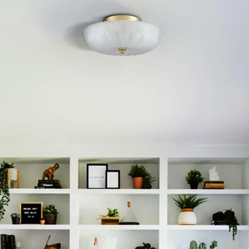 Vista 3 de DIRYZON Lámpara de techo semiempotrada de 12 pulgadas, luces de techo modernas, lámpara de techo de latón de 3 luces con vidrio esmerilado