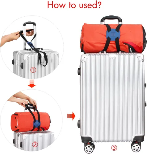 Vista 7 de Correas de equipaje, bolsa elástica para añadir una bolsa, maleta fácil de viajar, correa elástica (azul)