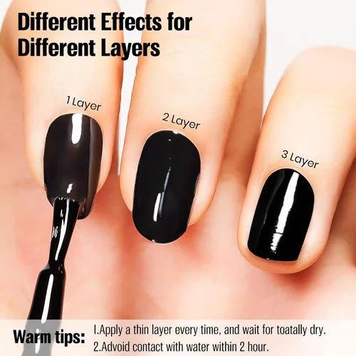 Vista 2 de Esmalte de uñas negro de 0.5 fl oz, esmalte de uñas de secado rápido, esmalte regular de larga duración, secado al aire, base de aceite, esmalte