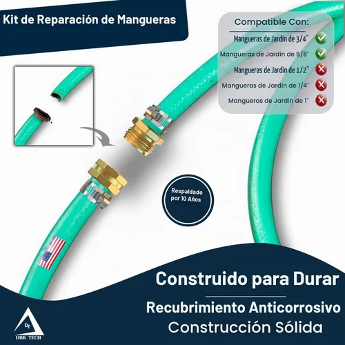 Vista 2 de DBR Tech® Kit de reparación de manguera de jardín de 5/8" y 3/4" Reparador y conjunto de conectores de manguera de metal resistente a prueba