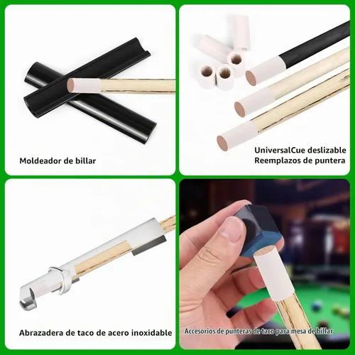 Vista 6 de Kit de Reparación de Taco de Billar Vefungyan: 2 Abrazaderas para Punta de Taco de Piscina 20 Puntas para Taco de Billar 4 Formadores 5 Cubos