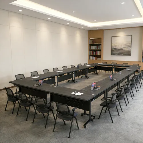 Vista 7 de Mesa de conferencias plegable, mesas de sala de conferencias con ruedas, mesa rectangular grande y plegable para reuniones de 6 a 12 personas, mesa
