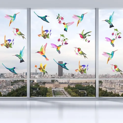 Vista 6 de 20 calcomanías de colibrí de gran tamaño para ventanas, anticolisión, adhesivos para ventanas para evitar golpes de pájaros en vidrio, calcomanías