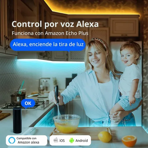 Vista 2 de GIDEALED Smart Zigbee 3.0 RGBWW - Tira de luces LED, kit de 16.4 pies compatible con Echo Plus Echo Studio Alexa Control de voz y aplicación RGB Kit