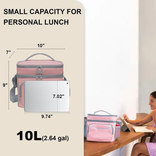 Vista 2 de EVERFUN Insulated Lunch Bag Soft Lunch Box for Men Dual Compartments Small Lunch Box Collapsible Waterproof Leak-Proof for Work