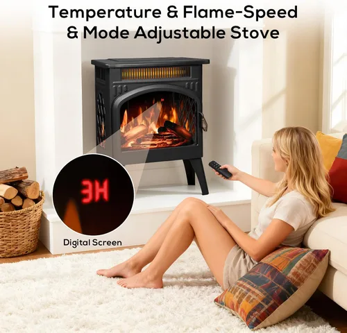 Vista 5 de ZAFRO Chimenea eléctrica independiente de 21 pulgadas con control remoto, calentador de espacio de chimenea con color de llama ajustable y brillo