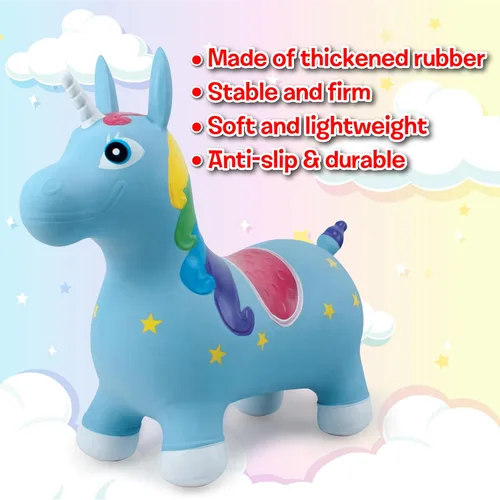 Vista 4 de Small World Toys Gertie - Caballo de unicornio hinchable, animales hinchables para niños pequeños de 1 a 3 años, juguete inflable de salto