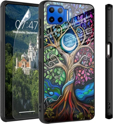 Vista 55 de Funda para Motorola Moto Edge 2022, cubierta trasera de vidrio templado con protector de pantalla, funda protectora a prueba de golpes para Motorola