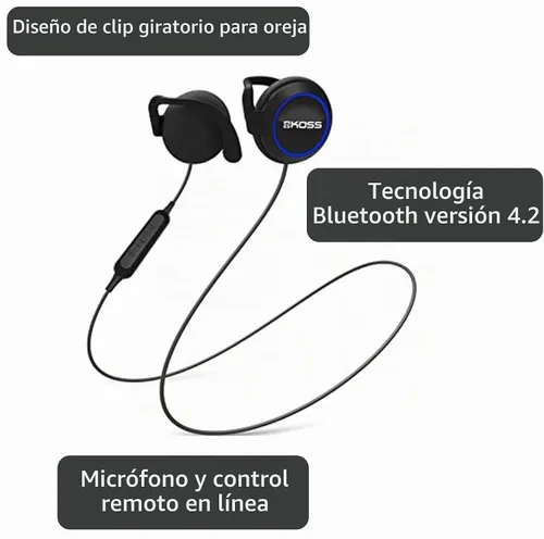 Vista 3 de Koss BT221i - Pinzas inalámbricas Bluetooth para los oídos, gris, batería de 18 horas, micrófono