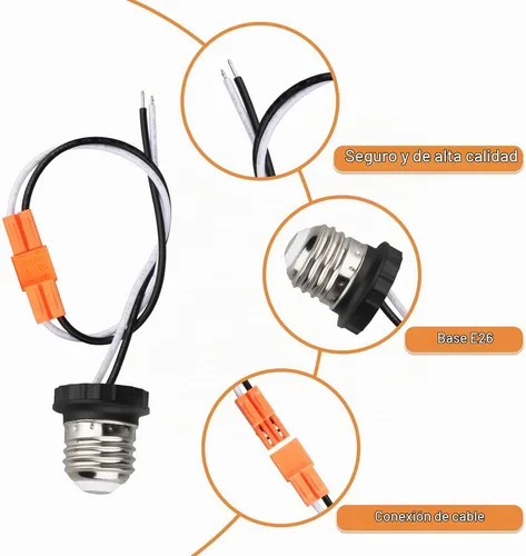 Vista 5 de Helunsi Adaptador de Enchufe E26, Paquete de 2 Enchufes de Bombilla con Cable, Enchufe de Luz Macho Roscado, Adaptador de Enchufe de Luz Empotrada