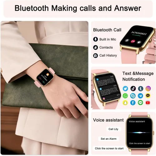 Vista 2 de Reloj inteligente para mujer con rastreador de ejercicios: relojes inteligentes para mujer, relojes digitales para hombre, marca/respuesta