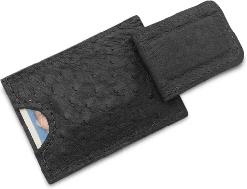 Vista 3 de Cartera magnética de piel de avestruz auténtica hecha a mano