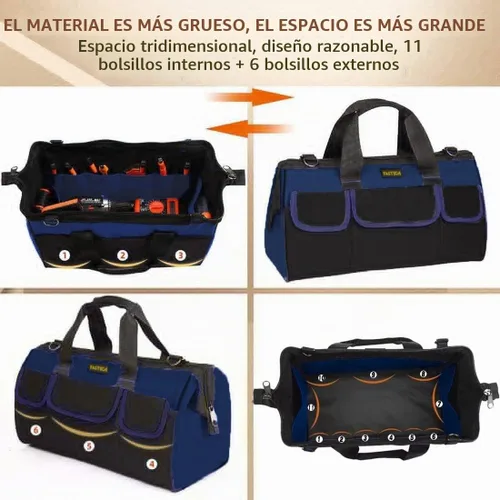 Vista 4 de FASTECH Bolsa de herramientas resistente de 20 pulgadas con boca ancha para almacenamiento de herramientas, transportador y organizador, bolsa