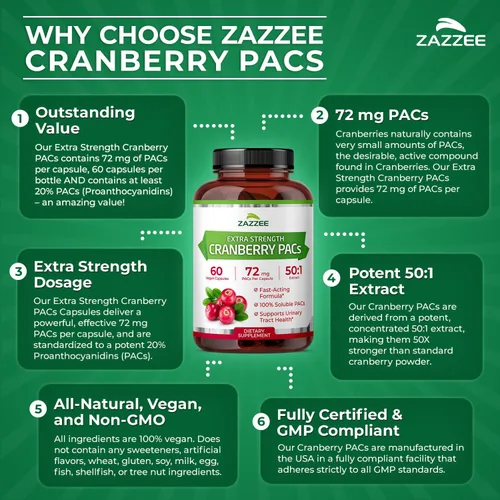 Vista 5 de Zazzee - Ácidos Alfa-Cianoacrílicos de Arándano, 72 mg de PACs por cápsula, 2X de fuerza, 100% soluble, 60 cápsulas veganas, extracto 50:1, 18,200