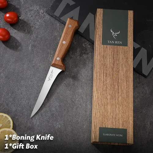 Vista 6 de TAN REN Cuchillo deshuesador de 5" para cortar carne, cuchillo flexible de pechuga Cuchillos pequeños para tallar huesos, cuchillos de filete
