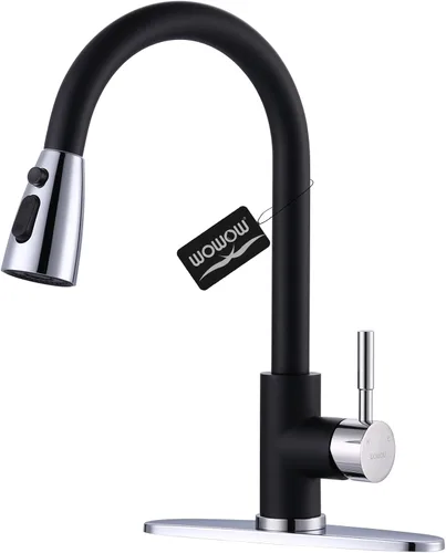 Vista 12 de WOWOW Grifo de cocina con rociador, grifo de fregadero de cocina, acero inoxidable SUS 304, grifo de cocina de níquel cepillado de arco alto