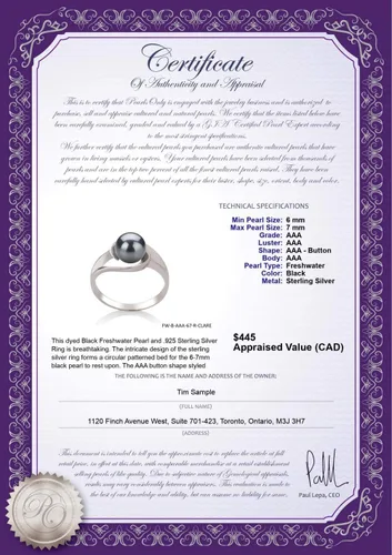 Vista 6 de Clare Black 6-7mm AAA Quality Freshwater 925 Sterling Silver Cultured Pearl Ring For Women