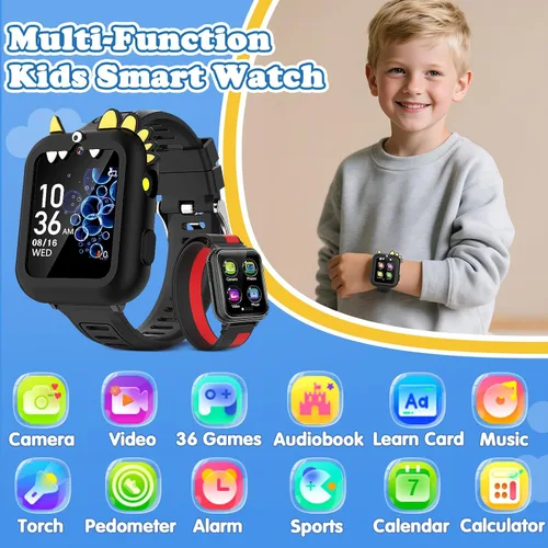 Vista 2 de Reloj Inteligente para Niños Regalo para Niños de 3-12 Años con 39 Juegos Despertador Cámara Reproductor de Video y Música Podómetro Linterna