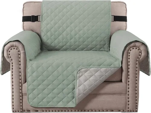 Vista 68 de H.VERSAILTEX Funda de sofá resistente al agua para sofá de 3 cojines, reversible, protector de muebles acolchado con correa elástica, funda de sofá