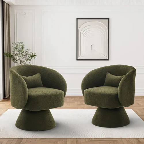Vista 11 de Silla Giratoria de Barril, Sillas Giratorias de Acento Tapizadas para Acurrucarse para Sala de Estar, Cómodo Sillón Giratorio Redondo Pequeño