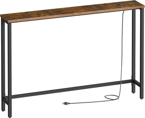 Vista 15 de HOOBRO - Mesa de consola delgada de 47.2", con tomas de corriente, mesa detrás del sofá de 5.9" con estación de carga, mesa de sofá estrecha, mesa