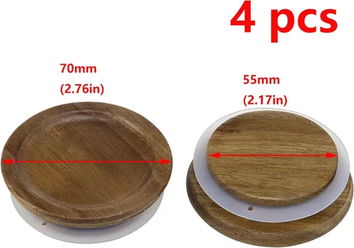 Vista 3 de Antrader 4 tapas de almacenamiento de madera para frascos de bola, Kerr, Mason (2.76 pulgadas) Tapas de madera de boca regular
