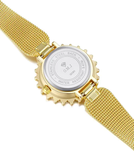 Vista 9 de Women's Gold Watch Crystal Bezel Mesh Band Mother of Pearl Dial