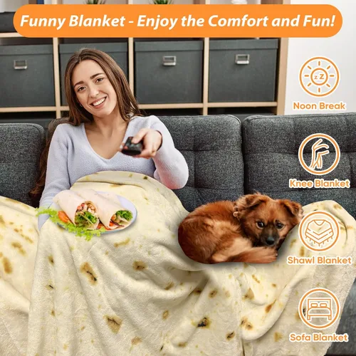 Vista 5 de HDFK Manta de Tortilla Tamaño Adulto Beige Amarillo de Doble Cara Throw Taco Mantas de Comida Realista Ligeras de Franela de Forro Polar Elefante