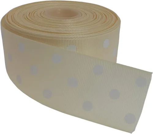 Vista 17 de Cinta de grogrén de lunares de 25 yardas cada rollo 100% poliéster (1 pulgada, beige)
