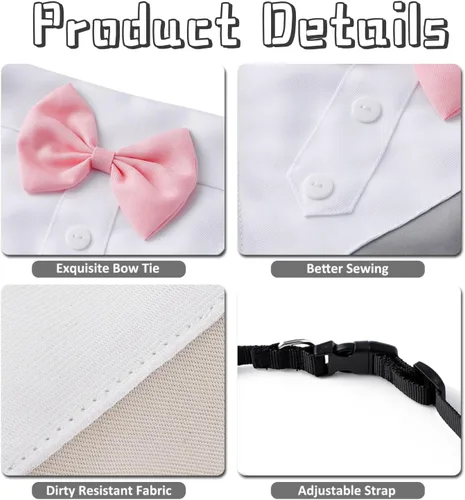 Vista 2 de HDKUW Esmoquin para perro, collar bandana de boda para perro con corbatín, disfraz formal de esmoquin ajustable para perros pequeños, medianos