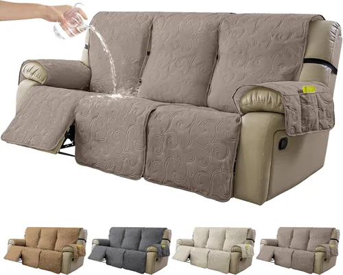 Vista 26 de Funda reclinable 100% impermeable para sofá biplaza, 4 piezas divididas para sofá reclinable de 2 asientos, funda de sofá reclinable antideslizante