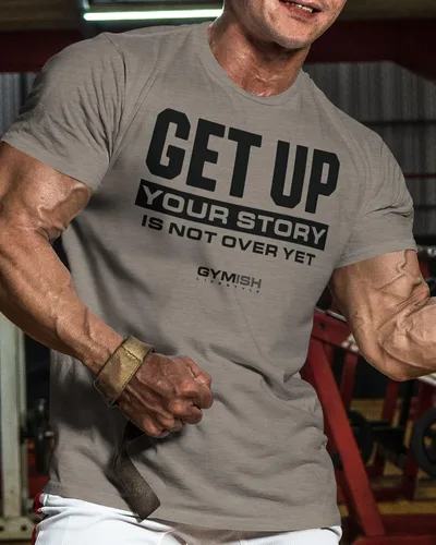 Vista 2 de Camisetas de entrenamiento para hombres, camiseta de gimnasio con texto en inglés Get Up Your Story is Not Over Yet, divertida camiseta