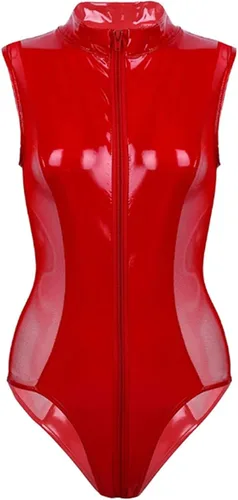 Vista 5 de Lencería sexy de cuero para mujer, con cremallera en la entrepierna, leotardo, overol ajustado de una pieza, babydoll de peluche para sexo y juego