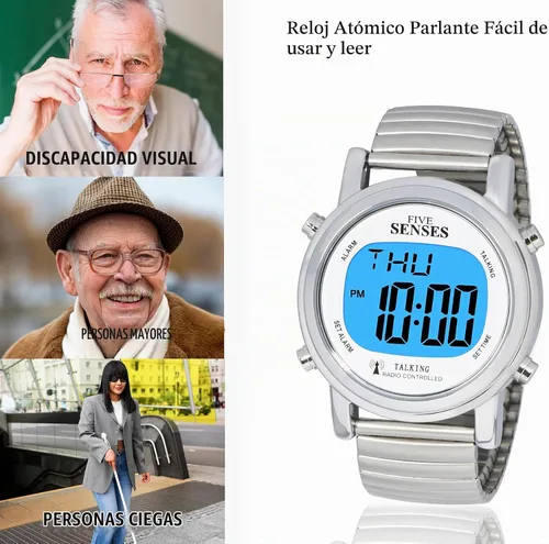 Vista 7 de Reloj parlante de cinco sentidos atómico! - Set Itself Senses - Reloj parlante de metal fácil de leer (plata)