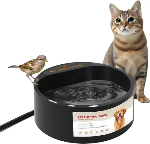 Vista 9 de Heated Water Bowl for Cats, Outdoor Anti-Freeze Pet Thermal Bowls for Chickens Rabbits Birds, Hanging Small Dog Winter Warm Dish, Heating Bird Baths