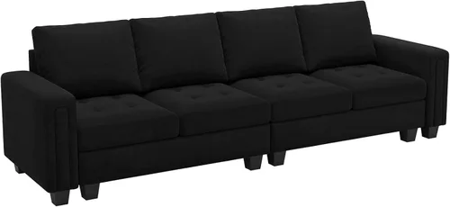 Vista 8 de Belffin Sofá modular de terciopelo de 4 asientos, sofá seccional de 4 asientos para sala de estar, color negro