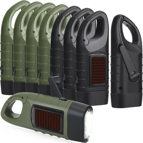 Vista 11 de Leelosp - Linterna solar de emergencia con manivela, 2 unidades, color verde militar Rechargeable Dynamo Flashlight, Wind up for Outdoor Hiking