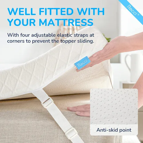 Vista 5 de RECCI - Colchón de espuma viscoelástica 100% pura de 2.0 in, Memory Foam, Blanco