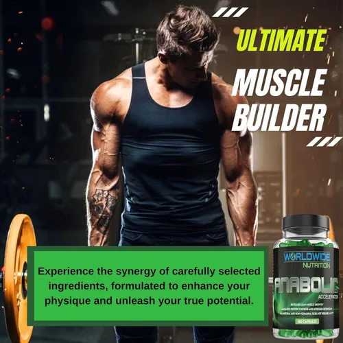 Vista 3 de Worldwide Nutrition Acelerador anabólico - Suplemento diario para hombres - 180 cápsulas - Apoya la energía, la recuperación del entrenamiento