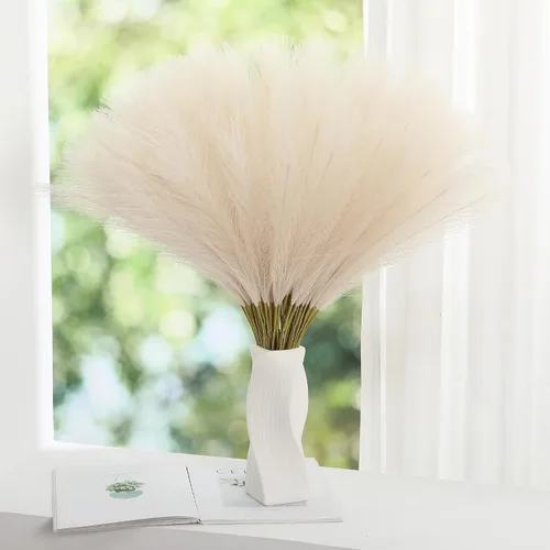 Vista 20 de Wertuirk 30 piezas de hierba de las pampas negra - Decoración de hierba de las pampas artificial de 24 pulgadas, hierba de las pampas artificial