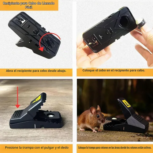 Vista 4 de Trampa reutilizable para ratones para interiores, paquete de 12 unidades, dispositivo de control de roedores de plástico fácil de configurar