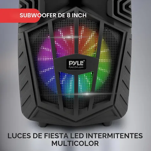 Vista 5 de Pyle Altavoz PA Bluetooth portátil de 480 W, altavoz de karaoke recargable de 8 pulgadas, sistema de audio con micrófono inalámbrico y ruedas, TWS