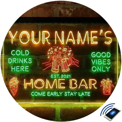 Vista 3 de Tazas de cerveza personalizadas para bar en casa, letrero de luz LED de neón tricolor, nombre personalizado, fecha, texto, cita, fuente verde, rojo