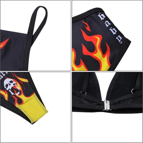 Vista 71 de AIBEARTY Traje de baño de dos piezas con estampado de calaveras para mujer, conjunto de bikini triangular de corte alto para fiesta, festival