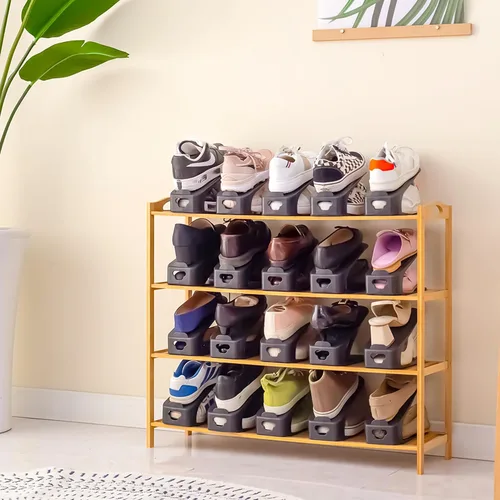 Vista 6 de Organizador de ranura para zapatos de una sola pieza, paquete de 10 apiladores que ahorran espacio para armario, entrada y zapatero No necesita