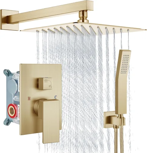 Vista 15 de Aolemi Sistema de ducha tipo lluvia de 12 pulgadas, cabezal de ducha cepillado Nikcel Combo Set con ducha de mano válvula de montaje en pared grifo