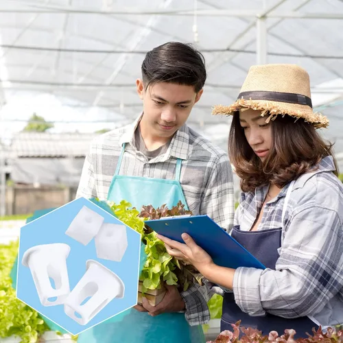 Vista 7 de Hoolerry El kit de sistema de cultivo hidropónico de 100 piezas incluye 50 cestas de cultivo hidropónicas y 50 esponjas cuadradas, iniciador